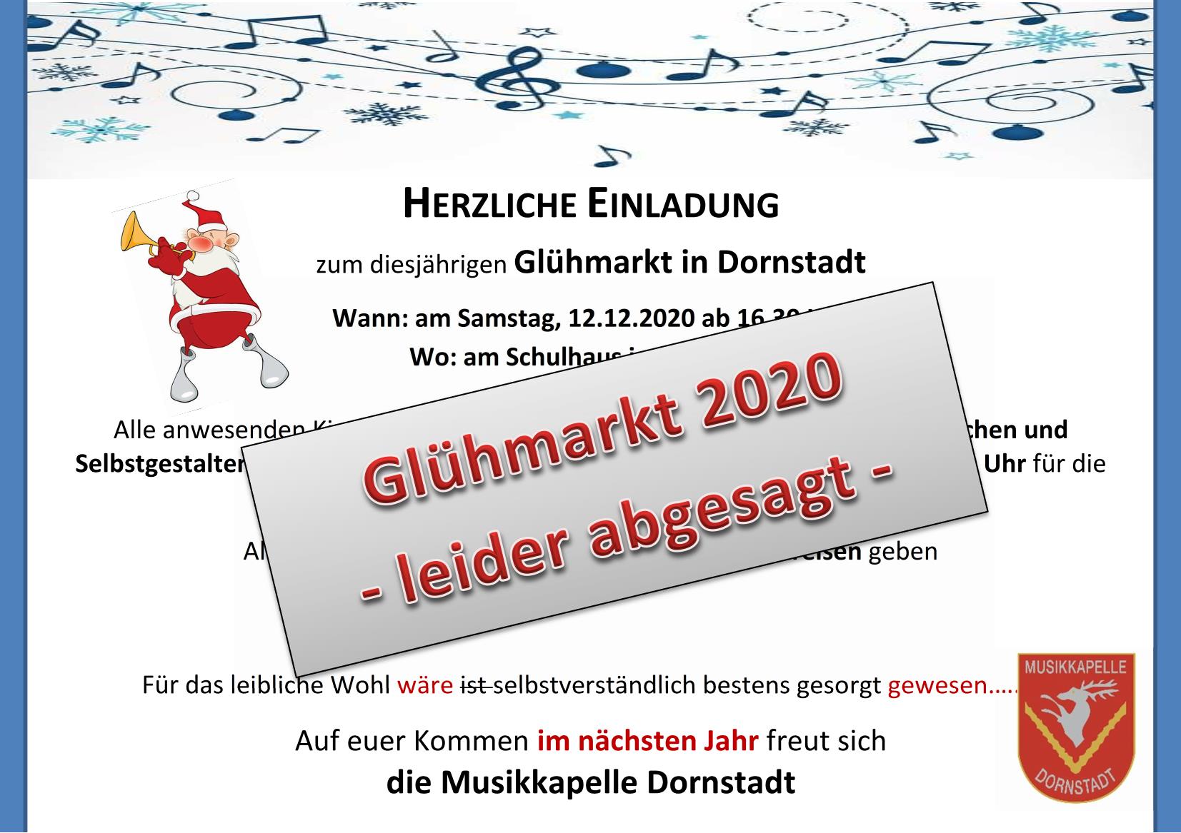 Flyer Musikkapelle Dornstadt - Absage Glühmarkt
