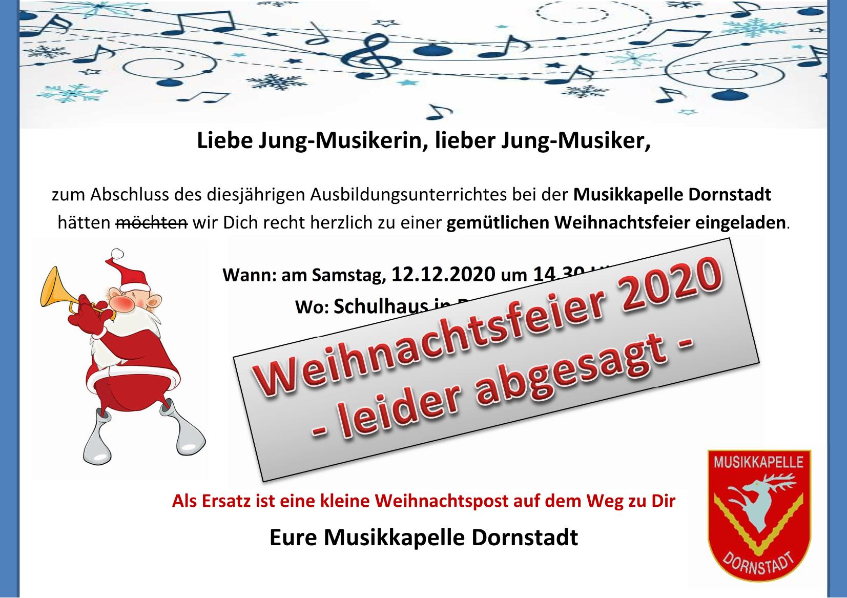 Flyer Musikkapelle Dornstadt - Absage Jugendweihnachtsfeier